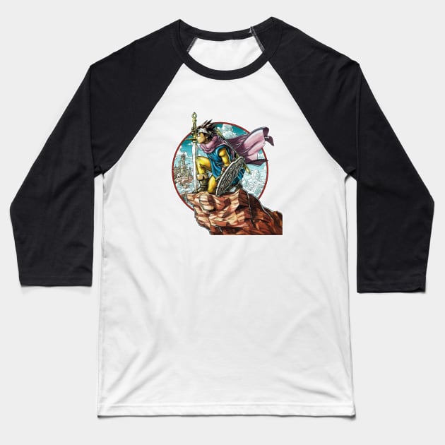 Dragon Quest - Erdrick on a Cliff Baseball T-Shirt by Il Mercante